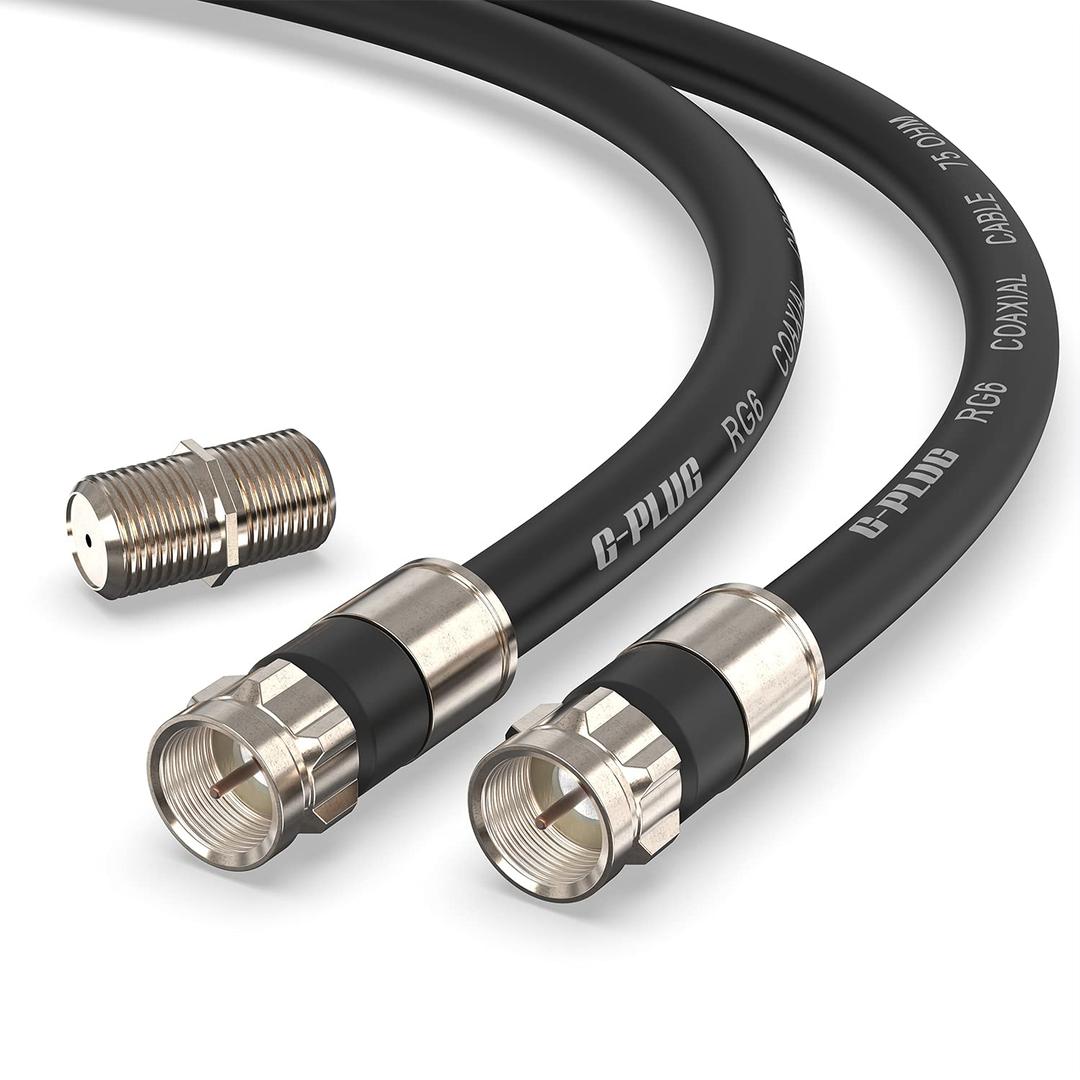 G-PLUG 6FT RG6 Coaxial Cable Connectors Set - High-Speed Internet, Broadband and Digital TV Aerial, Satellite Sky Cable Extension - Weather-Sealed Double Rubber O-Ring and Compression Connectors Black
