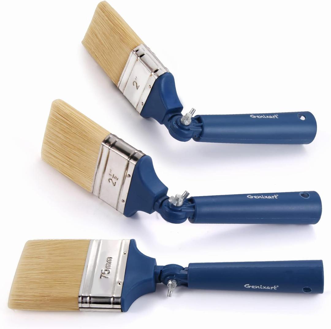 Genixart Extendable Paint Brushes for Walls & Ceiling, Multi Angle Adjustable Masonry Paint Brush for Fence Stain & Wood Varnish (3 Pack)