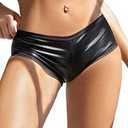 ohyeahlady Womens Stretch Faux Leather Underwear Low Rise Shiny Bikini Shorts Clubwear Dancing Festival Rave Bottoms Medium