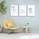 3Pcs Coastal Cowgirl Canvas Wall Art How Lucky Are We Wall Decor Pictures Blue Preppy Coquette Bow Boots Posters Prints Trendy Western Girly Dorm Bedroom Decoration 16x24in