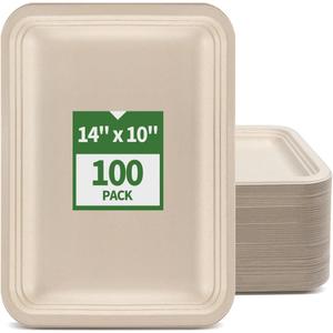 100 Pack 14 inch Large Disposable Food Trays for Crawfish Seafood Boil BBQ Dessert, Large Paper Plates 14 inch Heavy Duty Disposable Serving Trays for Seafood Boil Party