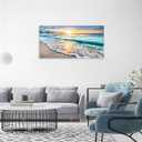 TutuBeer 1 Pcs Beach Wall Art Beach Wall Decor Blue Sea Sunset White Beach Ocean Wall Art Beach Pictures Wall Art Seascape Print on Canvas Ocean Decor Beach Decor for Bedroom Home Decor 12x24 inch