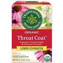 Traditional Medicinals, Organic Throat Coat Lemon Echinacea - Supports Throat Health - Kosher, Non-GMO, Caffeine-Free, Compostable, 16 ct, 01/2029