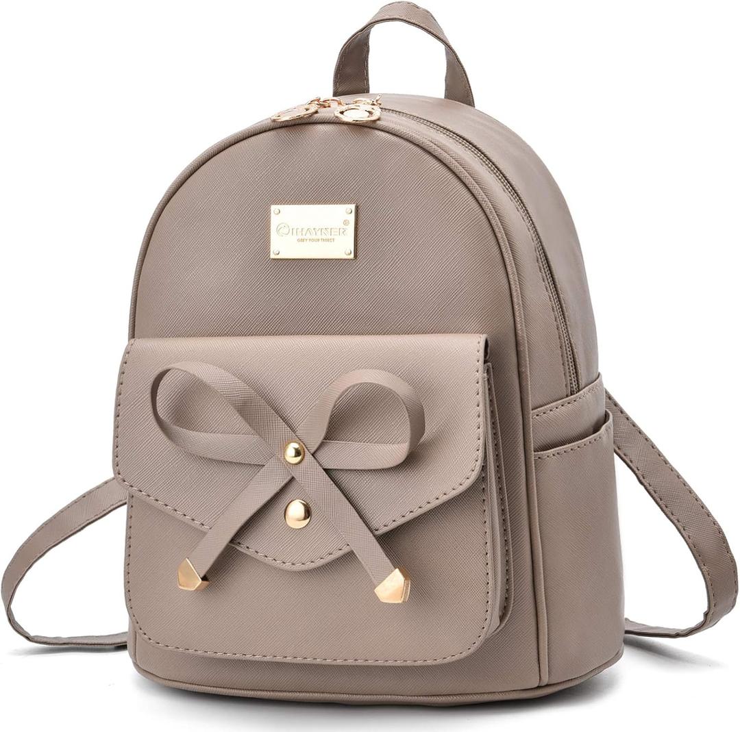 I IHAYNER Girls Bowknot Cute Leather Backpack Mini Backpack Purse for Women (Dark Apricot)