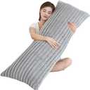 Full Body Pillow with Fluffy Stripe Faux Fur Removable Cover, Long Bed Pillow Adult 20x54 Inches for Side Sleeper and Pregnancy, Gray.