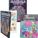 Ilyever 3 Pack Adult Stress Relief Coloring Book,60 Page Mandalas,Animal & Flower Patterns,Spiral Bound Women Coloring Books for Mindfulness & Relaxation for Christmas,Birthday&Holiday Party Gifts