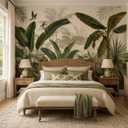 Tropical Botanical Peel and Stick Wall Mural, Canvas Wallpaper, Size: 137" x 98"
