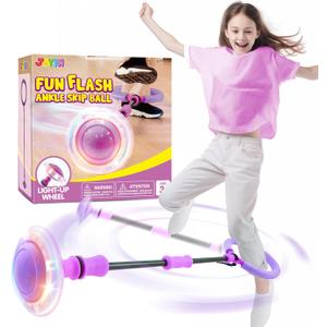 JOYIN Purple Ankle Skip Ball with Flashing Lights, Toy for Kids Indoor & Outdoor, Flashing Swing Ball Foldable Sports Toy, Birthday Gifts for Kids 3 4 5 + (Violet)
