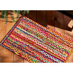 Cotton Chindi Braid Rag Rug - Boho Farmhouse Rustic Area Accent Throw Rug - Handwoven Reversible Natural Recycled Cotton - Living Room Den Study Home Dcor Gift - 2' x 3' - Multi Color (2' x 3' (Rectangular))