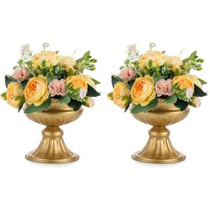 Nuptio Gold Vases for Centerpieces Wedding - 2 Pcs 6.5in Height Metal Urn Planter for Tables - Trumpet Vase for Party Decoration Nuptio Gold Vases for Centerpieces Wedding - 2 Pcs 6.5in Height Metal Urn Planter for Tables - Trumpet Vase for Party Decoration
