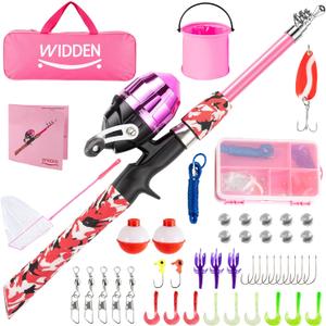 Kids Fishing Pole, Portable Telescopic Kids Fishing Poles for Boys and Girls, Fishing Rod and Reel Combo Kit with Tackle Box, and Fishing Net, Best Fishing Pole for Toddler Youth (Pink)