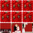 Tigeen 6 Pcs Flower Wall Panels 3D Silk Rose Floral Decorative Faux Flower Wall Background for Wedding Home Decoration Background Shop Party Photo Arrangement(Rose Red,15 x 15 Inch)
