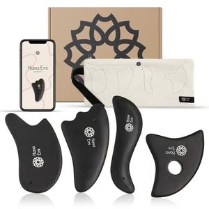 Gua Sha Facial Tools Set of 4 - Large Bian Stone for Face & Body Massage - Glowing Massage Tool & Body Set for Daily Skincare Routine
