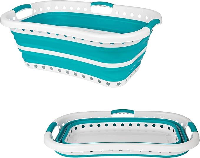 Collapsible Laundry Basket – Foldable Clothes Hamper, 37L Pop-Up Storage Container/Organizer, Portable Washing Tub, Oval Hip Hugger Design, Non-Slip Carry Handles, Space Saving