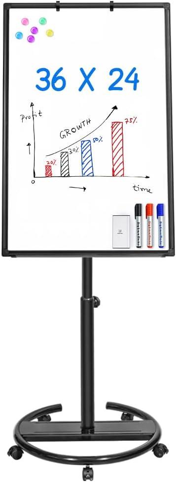 Maxtek Whiteboard on Wheels 36 x 24 in, Magnetic Rolling Dry Erase Easel, Black