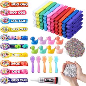 Geelin Cheer Pins Kit with 80 Pcs Spirit Clips, 800 Letter Beads, 30 Ducks, 80 Spoons, Glue, Decoration for Cheerleaders, Volleyball Team Gifts Bulk Stuff DIY Charms(Multicolor, Spoon)