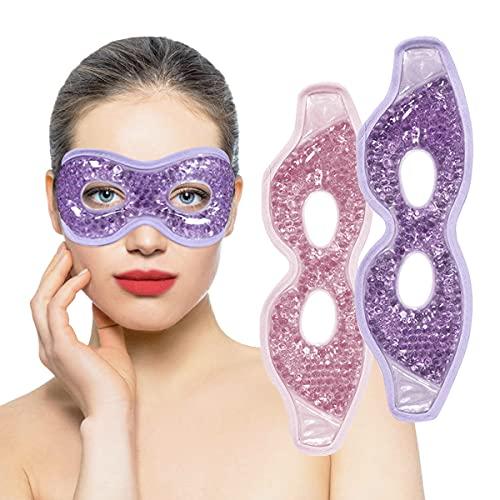 Ruzzut Cooling Gel Eye Mask with Eye Holes, 2 PCS Cold Eye Packs for Puffiness & Swelling, Reusable Hot Cold Compress Heat Ice Gel Pack, Purple and Pink