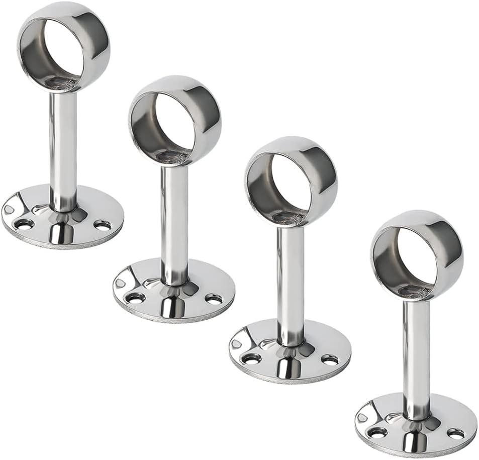 2 x Alise Curtain Rod Holder Bracket 1''Dia,Closet Rod Holders Wall Mount,Ceiling Mounted Curtain Rod Flange Brackets,Ceiling Curtain Rods Brackets for Bathroom Curtain,Stainless Steel Chrome Finish,4 Pcs