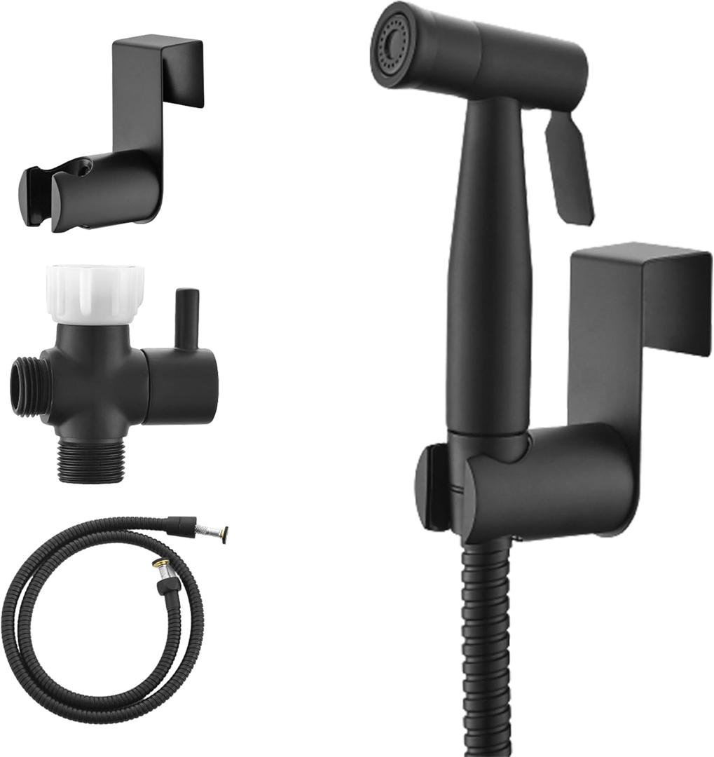 Purrfectzone Black Bidet Sprayer for Toilet, Handheld Bidet Shower Kit, Easy-to-Install Toilet Bidet Handheld Set, Hand Held Stainless Steel Bidet with Adjustable Flow, Cloth Diaper Sprayer (Matte Black)