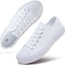 hash bubbie White Sneakers for Women Low Top Canvas Shoes Womens Canvas Sneakers Women's Fashion Sneakers Slip on Casual Tennis Shoes（White Mono.US9）