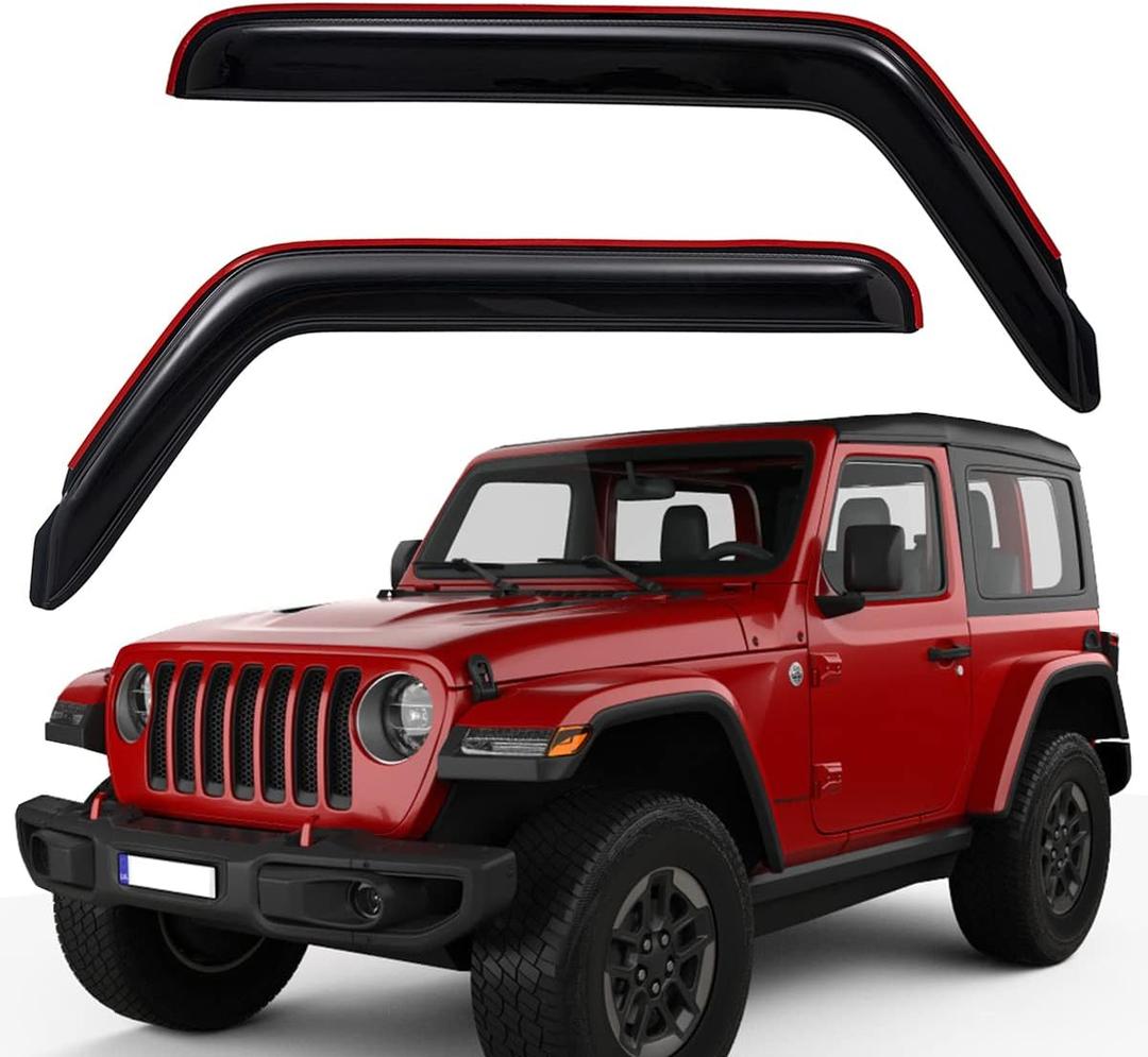 Lightronic Extra Durable Clip-on in-Channel Auto Vent Window Visor, Fits 2018-2025 Jeep Wrangler JL (2-Door), 2020-2025 Jeep Gladiator, UV-Protect Rain Guard, Original Window Deflector, Smoke, 2-Pcs
