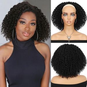Kinky Curly Half Wig Afro Curly Synthetic Wig With Headband for Black Women DIY Hair Style (Black, Kinky Curly) (12)