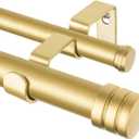 TONIAL1 Inch Double Curtain Rods 36 to 72 Inch (3 to 6 ft), Heavy Duty Decorative Drapery Rod for Windows 24 to 68 Inch (6 to 5.7 ft) with Classic Cap Finial, Gold