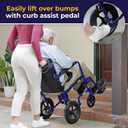Drive Medical Lightweight Expedition Folding Transport Wheelchair with Hand Brakes - Portable Support - Large Rear Wheels - Compact Folding - Comfortable Design - Blue