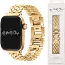 My Pretty Strap - Compatible Apple Watch Band Strap, Stainless Steel Fashion iWatch Replacement Strap- Easy Resizing, No Tool Needed, Fits Most Wrists- Series 1-11, SE and Ultra (Honeycomb Gold)
