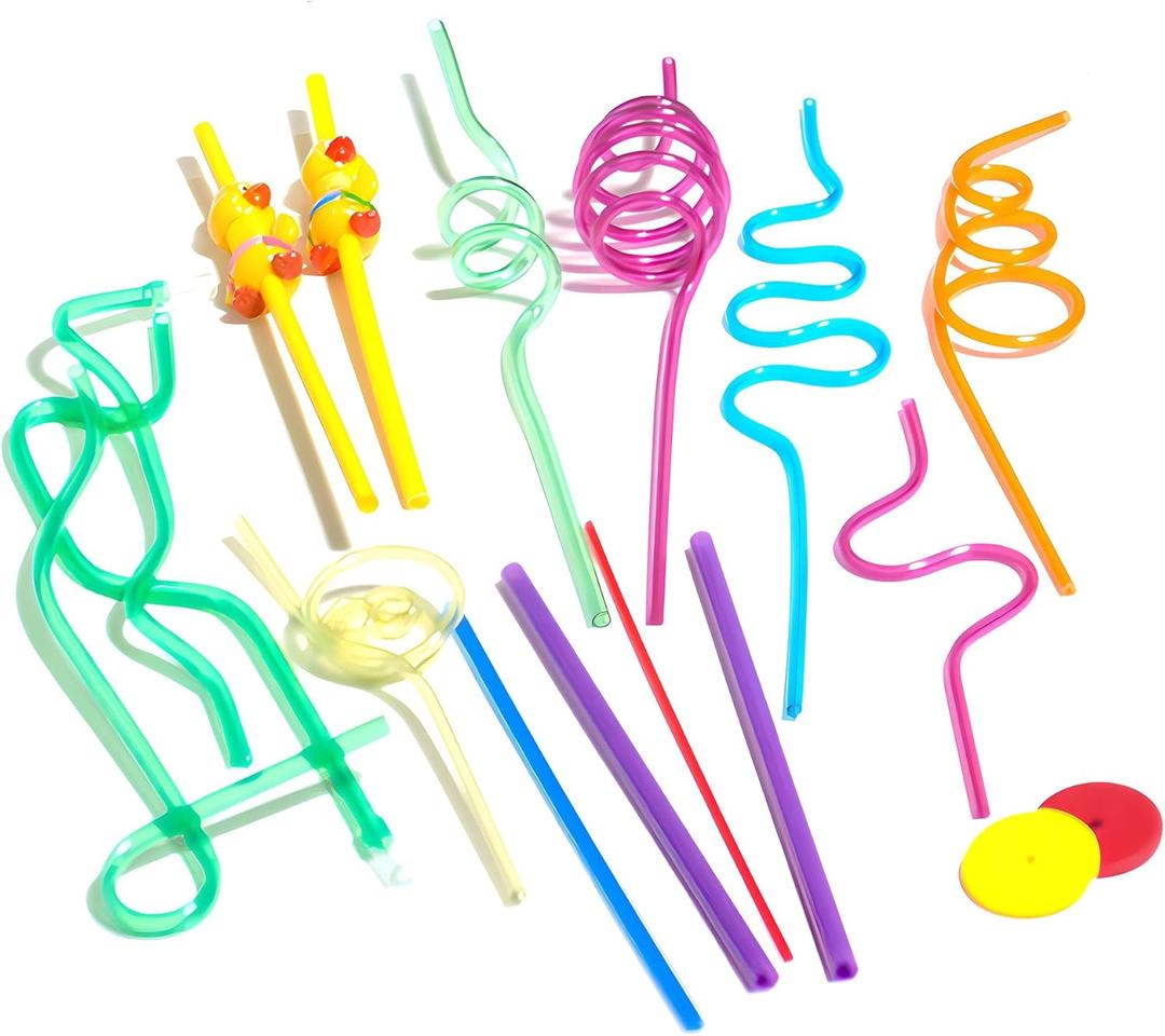 TalkTools Premium Drinking Crazy Straws - Fun Drinking Straws Silly Colorful Drinking Straws Crazy Straws For Kids Colorful Reusable Swirly Twisty Loop Straws For Party - 17pack