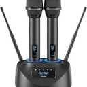 TONOR Rechargeable Wireless Microphone, Metal Dual UHF Handheld Microphone System, Cordless Mic with Bluetooth Receiver, UHF 262ft Range for Home Karaoke, Church, Party, DJ, Wedding TW790, Dark Grey