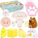 Taba Squishy Toys Kit 12 Pcs, Fufu Squishy Pack Include Taba Squishy Paw, Hamster, Chick, Dog, Pig, Banana, Bear, Capybara, Squishies for Kids, Sensory Toys for Boys and Girls
