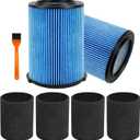 Vf5000 Replacement Filter Compatible With ridgd 5-20 Gallon Wet Dry shop Vacuums WD1450 WD0970 WD1270 WD09700 WD06700 WD1680 WD1851 RV2400A 2 Pack Vf5000 Filter with 4 Foam Sleeves 1 Brush