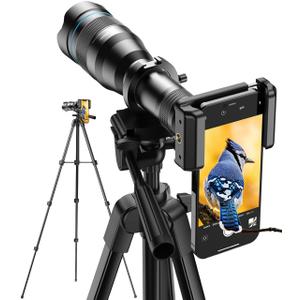 MIAO LAB High Power 60X HD Phone Telephoto Lens with 54" Extendable Tripod & Remote Shutter, Works with iPhone Samsung Pixel Android Any Smartphones