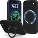 Vanxiliiy Compatible with iPhone Air Case with Stand, Full Camera Protection Slim Liquid Silicone Phone Cases for iPhone 17 Air Compatible with MagSafe Magnetic Ring Kickstand Case 6.5", Black