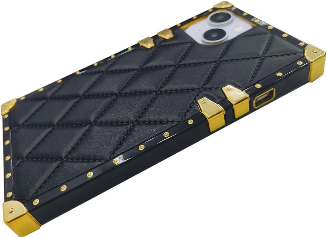 2 x Case for iPhone 14/13 - Slim Shockproof Gold Protection Corner for Women Girls Girly, Drop Proof Anti-Scratch Protective Cover Cute Compatible with iPhone 14/13 6.1",Black