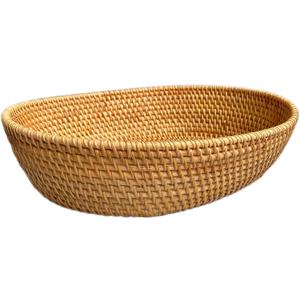 Large 14inch Oval Rattan Fruit Serving Basket,Wicker High Wall Fruit Vegetable Serving Basket Bowl,Large Rattan Dining Table Bowl for Various Things,Bread,Snack,Odds and Ends,Natural Brown