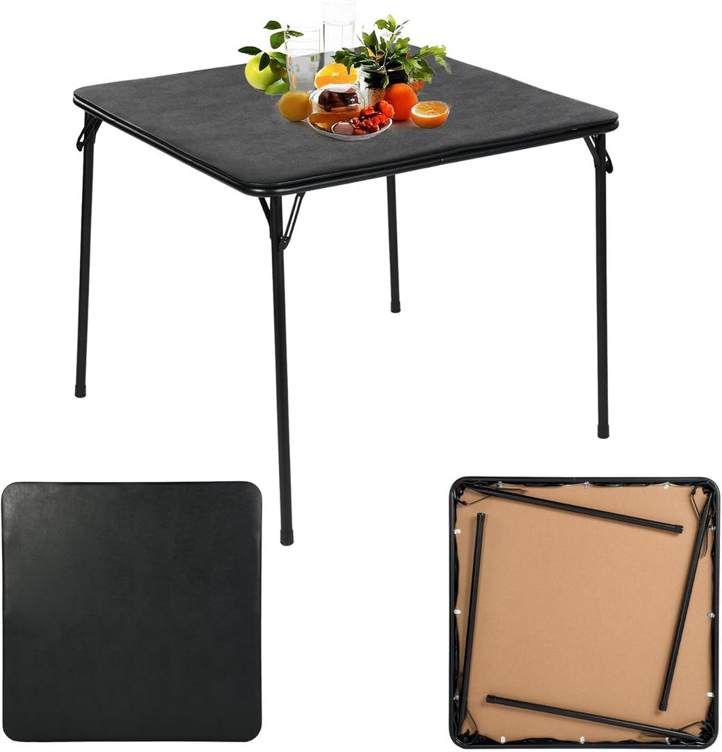 Homy Casa 33.9'' Folding Table, Foldable for Easy Storage, Collapsible Legs Saving Space for Indoor/Outdoor Home, Parties, Picnics, and Games, No Assembly (Black , Soft Surface )