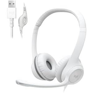 Logitech H390 Gaming Headphones, Wired Headphones with Mic, USB Headset with Microphone for PC, Noise Cancelling Microphone for Video Meetings, Music, Gaming - Off White (Pack of 1)