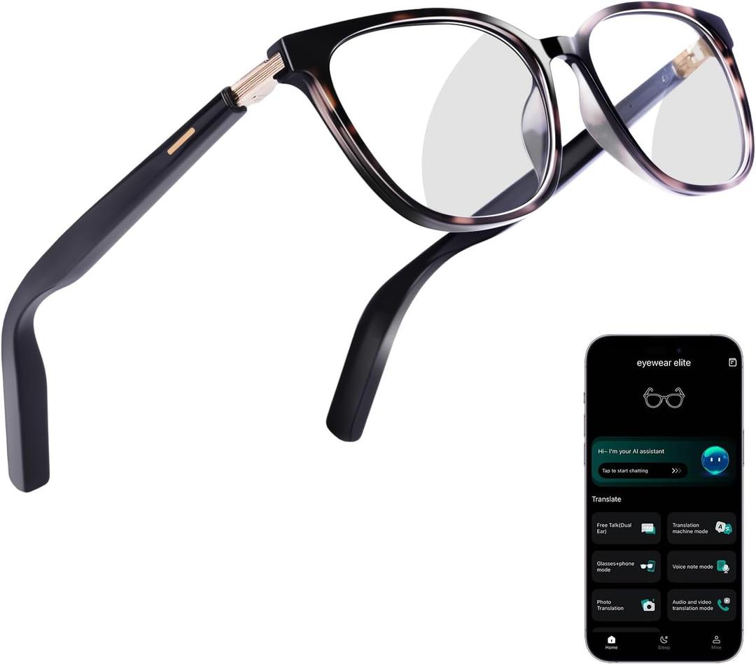 AI Smart Glasses for Men & Women Powered by ChatGPT, Real-Time Translation, Bluetooth Glasses with Photochromic Lens, Music & Hands-Free Calling, UV & Blue Light Protection, Thin Temples