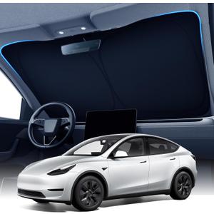 Zanch Custom Windshield Sun Shade for Tesla Model Y 2019-2026 (Juniper), 7-Layer UV & 100% Sun Blockage, 3D Scanned Fit, Interior Protection, Keep Car Cooler, Easy Storage & Foldable SUV Accessories