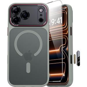 JUESHITUO Magnetic for iPhone 17 Pro Case: Upgraded [Full Camera Protection], with [1X Screen Protector] [Camera Button], 6.3" Case for iPhone 17 Pro, Gray