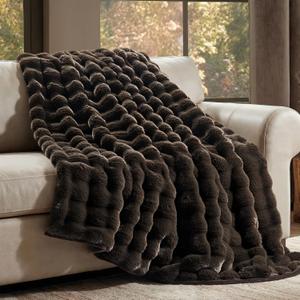 EverGrace Ultra Soft Luxury Fluffy Faux Rabbit Fur Throw Blanket, Thick Warm Bubble Throw for Bed, Cozy Plush Reversible Blankets for Couch, Chair, Sofa, Dark Brown, 60x80 Inches