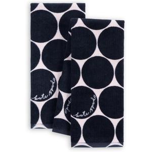 Kate Spade New York Joy Dot Kitchen Towels 2-Pack Set, Absorbent 100% Cotton Velour, Black/Beige, 17"x28"