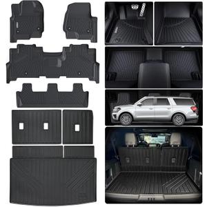 Floor Mats for Ford Expedition MAX 2018-2023 2024 (Only Fit Max 8 Seats / 2nd Row Bench Seat) with Cargo Liners,TPE All Weather Protection Floor Liners with Trunk Mat Covering The Backrest