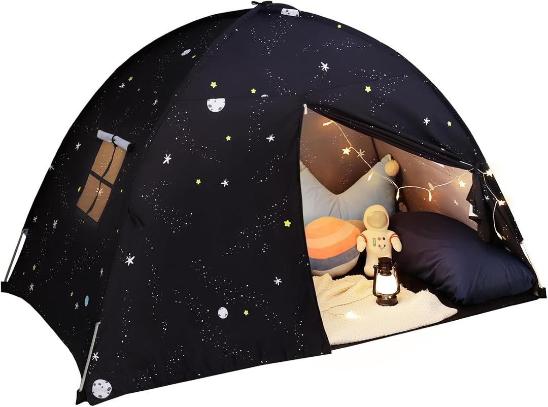 Sumbababy Large Teepee Tent for Kids: with Star Lights - Tent Indoor Kids Teepee Tent for Boys & Girls - Kids Play Tent Inside Canopy Bed for Playroom Gift Toys (Black Galaxy)