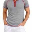 AlRithms Men's Short Sleeve Henley T-Shirt (US, Alpha, Large, Regular, Regular, Light Grey) (Gray, L)