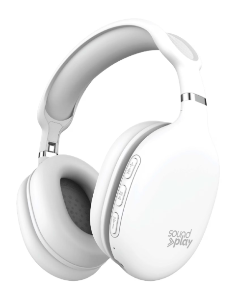 SoundPlay Foldable Wireless Headphones, Bluetooth Over-Ear Headset with Built-in Mic, White