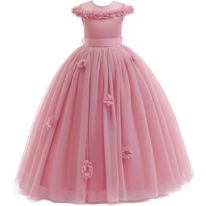 Flower Girls Formal Tulle Dress Princess Pageant Birthday Party Wedding Bridesmaid Ball Gown Long Dance Dresses (Pink), 7-8Yeasrs
