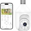 Light Bulb Security Cameras Wireless Outdoor Indoor, 2.4GHz WiFi Lightbulb Cameras for Home, 360PTZ, 2K Color Night Vision, Motion Detection, 2-Way Audio, Spotlight Audible Alarm (pack of 1)